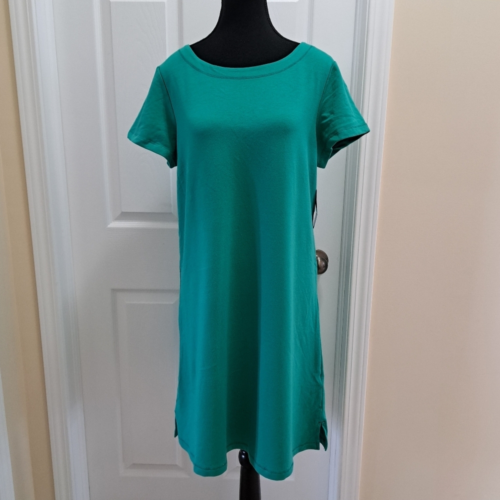 Hatley Round Neck Dress Short Sleeved Green Women's Large Cotton Blend NWT